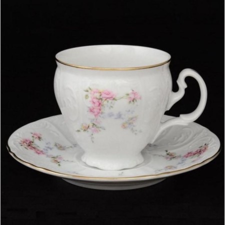 A cup of 170 ml with a saucer 140 mm high bernadotte, decor "Wild rose, gold layer", 170 ml-1