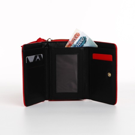 Women's wallet on the button, red color-5