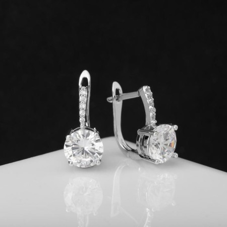 Earrings with bloom rhinestones, magic, white color in silver-1
