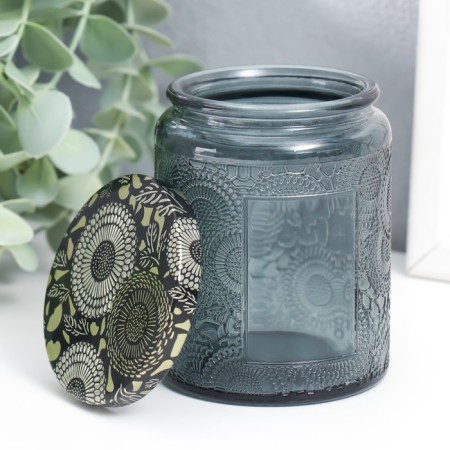 Bank for candles glass with a “flower” lid, cylinder 9x7x7 cm, mix-2