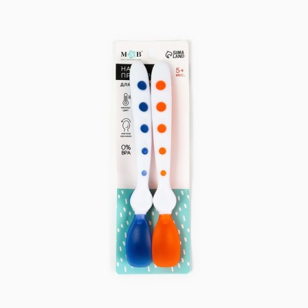 A set of heat -sensitive spoons for feeding, 16.5 cm., 2 pcs., Blue/orange color-4