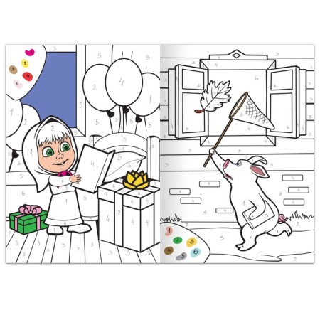 Coloring by numbers, 16 pages, A4, "Masha and the Bear"-1