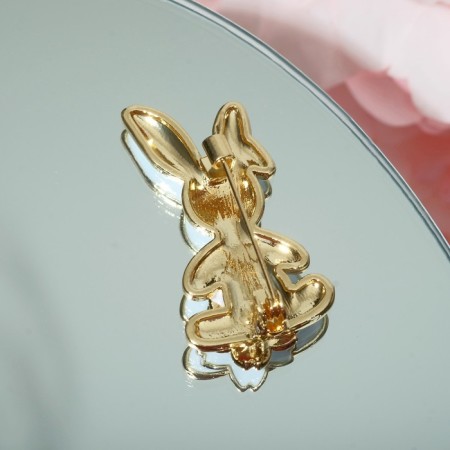 Broach "Bunny" Flower tail, white-pink color in gold-2