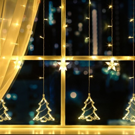 Garland “fringe” 2.4 × 0.9 m with nozzles “Christmas tree”, ip20, transparent thread, 138 LED, glow warm white, 8 modes, 220 V