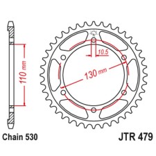 The rear star (driven) JTR479 for a steel motorcycle, chain 530, 43 teeth