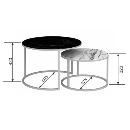 Tables Journal Loft DQ No. 2 Duae (set), D605 (475), H420 (320), f/n black-white marble, m/c white-1
