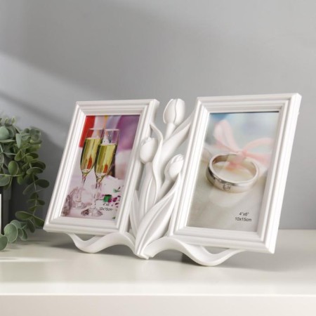 Photo frame Plastic in 2 photos 10x15 cm "Tulips" White 20x31 cm-1