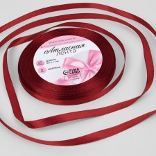 Satin tape, 6 mm × 23 ± 1 m, cherry color No. 37