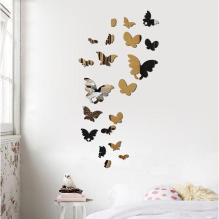 Interior stickers "butterflies", mirror, decor on the wall, set 20 pcs