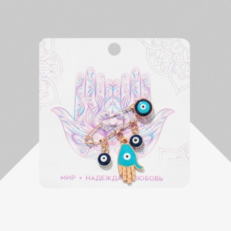 Pin-shaped “Peace, Hope, Love”, 3 pendants, Hams's hand, 3.5 cm, blue-blue color in gold-2