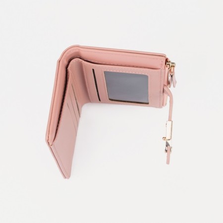 Women's wallet on the button, beige-pink color-4