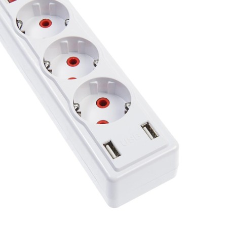 Extension cord Luazon Lighting, 3 sockets, 5 m, 10 A, 2200 W, 2x0.75 mm2, 2xUSB, with excavation, b-3