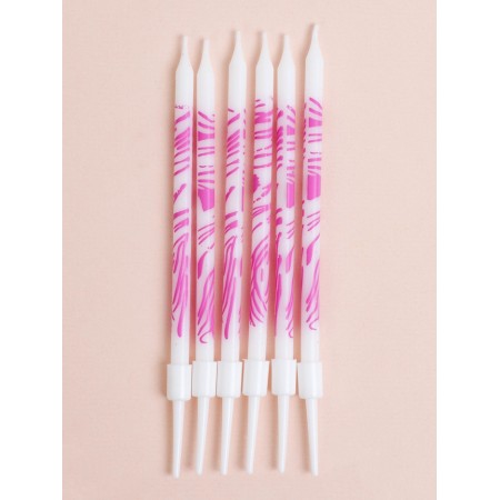 Candles for the cake "wavy lines", 6 pcs, white with pink-1
