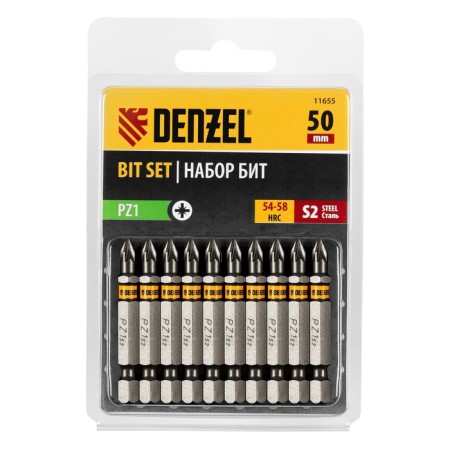 Denzel 11655 bit set, hexagonal profile, PZ1 x 50 mm, steel S2, 10 pcs.-2