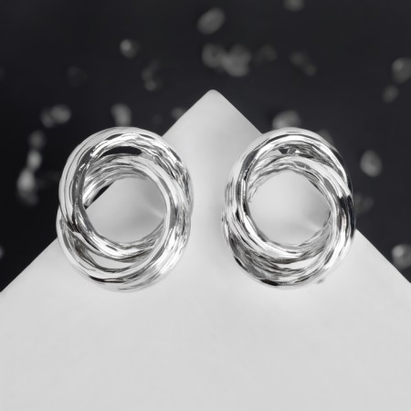 Earrings Metal "Geometry" circles intertwined, silver color-1