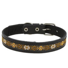 Leather collar with braid, Osh 50-64 x 3.5 cm, mix of flowers