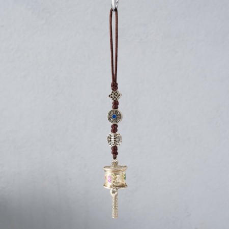 Suspension Metal "Prayer Wheel Nine Bagua palaces" silver 3x2.5x20 cm