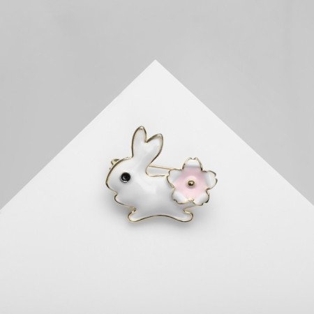Broach "Bunny", white-pink color in gold