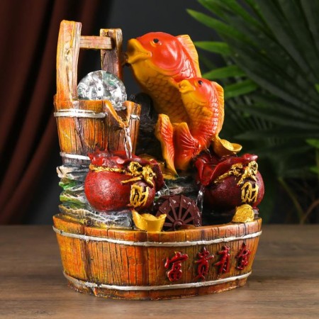 Two Polystone Table Polystone Fountain "Two Carps at the Water Mill" 26x21x16 cm-1