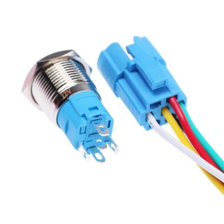 Switch, 12 V, 3 A, 5 PIN, IP67, D 16mm, wire 15 cm, blue-3