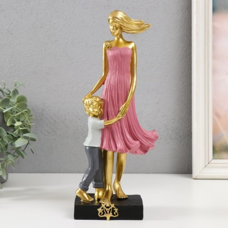 Polystone souvenir "Mom with son" Gold 9.5x7x28.5 cm