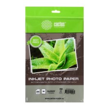 Photo paper for jet printing A4, 50 sheets Cactus, 200 g/m2, one -sided, glossy, in the bag