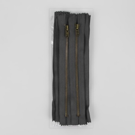 Metal zipper, No. 3, non -proceeding, automatic lock, 18 cm, gray/antique color-2