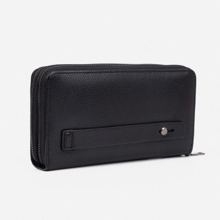Male purse on lightning, department for bills, for maps, for coins, black color-1