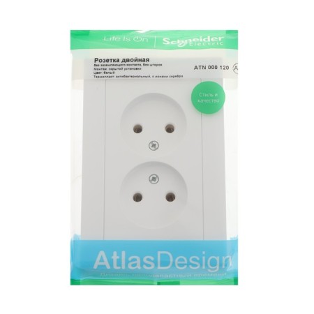 Double SE AtlasDesign, 16 A, 250 V, built -in, without salary, IP20, white, Atn000120-2