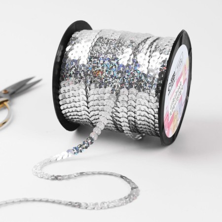 Sequins on threads, holography, 6 mm, 91 ± 1 m, silver color-1