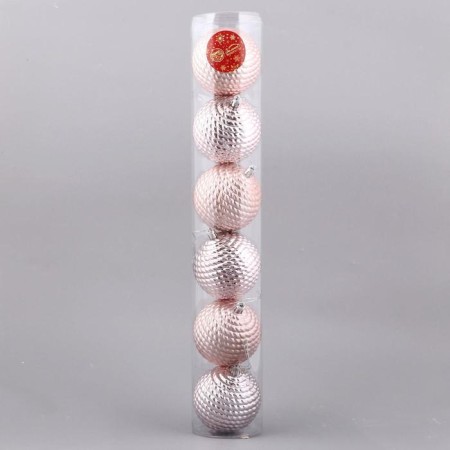 Set of balls plastic D-8 cm, 6 pcs "grace-border" pink gold-1