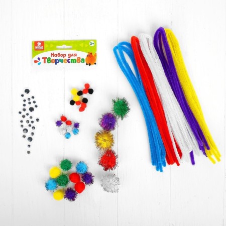 Set for creativity from wire with pile, pompons, eyes No. 13, color mix