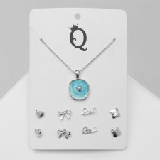 Set of 5 items: earrings (4 pairs), the pendant “minimal” the heart, the color of blue in silver, 40 cm