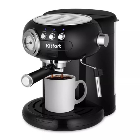 Coffee machine KitFort KT-7191, Rozhkova, 1450 watts, 1.8 l, cappuccino, black