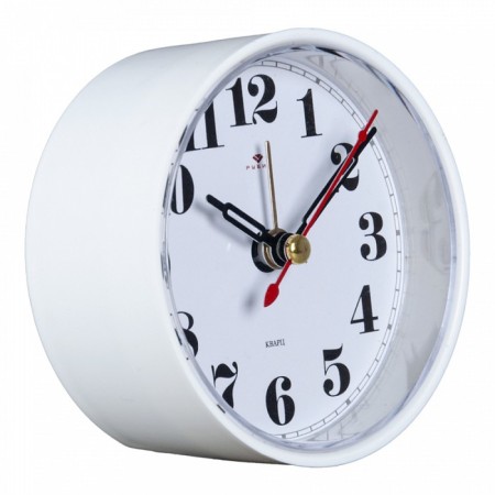 Clock - desktop's alarm clock, discrete move, 8 x 8 cm, white-1