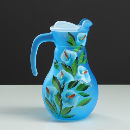 Set for juice with tray "Calla" art painting, 6 glasses 1250/200 ml, blue-2