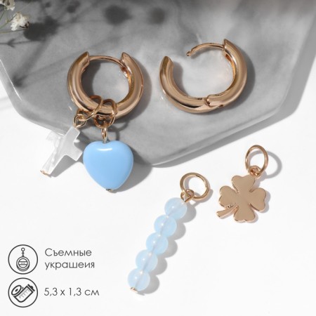 Earrings with the removable element "Transformer" cross, white-blue color in gold