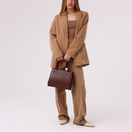 Women's bag El Masta with a zipper, outer pocket, long belt, coffee-7