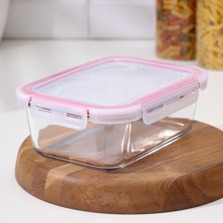 Rectangular Borcam container, glass, 1800 ml, with a lid