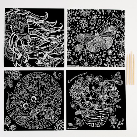 Engraving. Antistress engraving set, 20 x 20 cm, 4 pcs-1