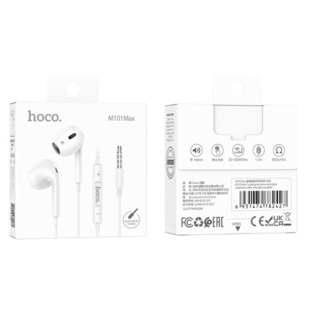 Hoco M101 Max, wired, inserts, microphone, 1.2 m, white-4