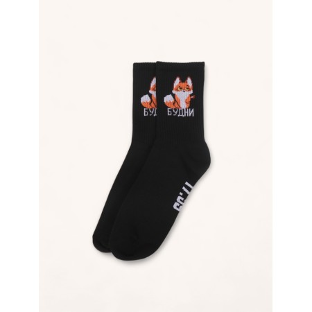 Male socks, black "weekdays of foxes"-1