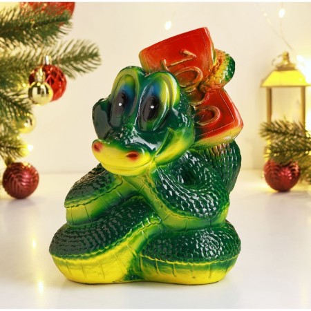 New Year. Symbol 2025. Piggy bank "Snake with a bill" 20x16cm, green