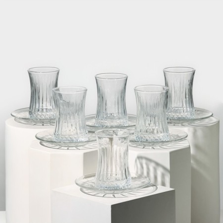 Elysia glass set for tea, 12 items: a glass of 200 ml, 6 pcs, a saucer d = 13 cm, 6 pcs