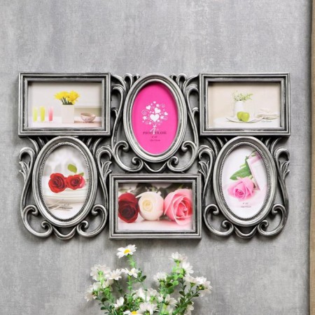 Photo frame plastic in 6 photos 10x15 cm "Stylish" silver 50.5x31 cm