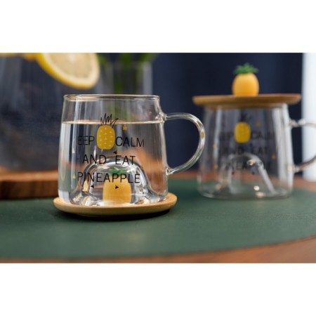 Glass mug with wooden cover "Pineapple", 300 ml-7