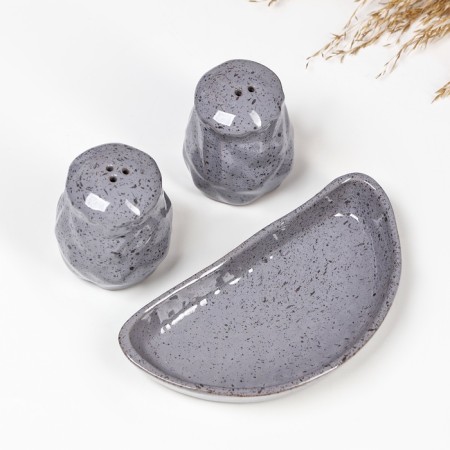 Set for spices Borisov Ceramics "Fog", Solonka, Listen, Stand, Ceramics, Gray-5