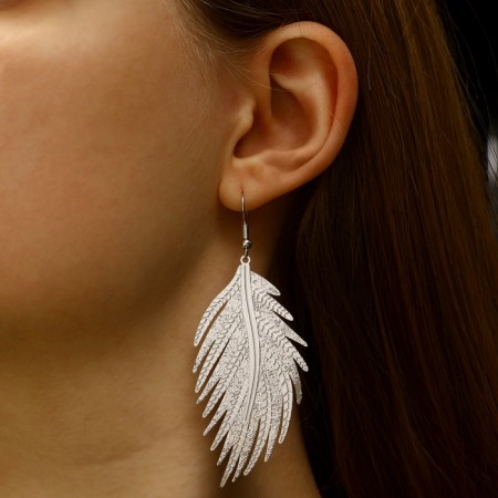 Earrings Metal "Fern" leaflet, color silver-2