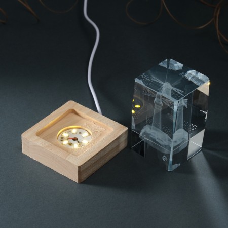 Souvenir glass backlight "Rectangle. Lighthouse" stand wood, USB 7x7x10-8