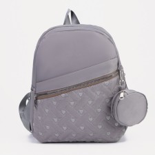 A backpack with a zipper, an outer pocket, 2 lateral pockets, a wallet, color gray color